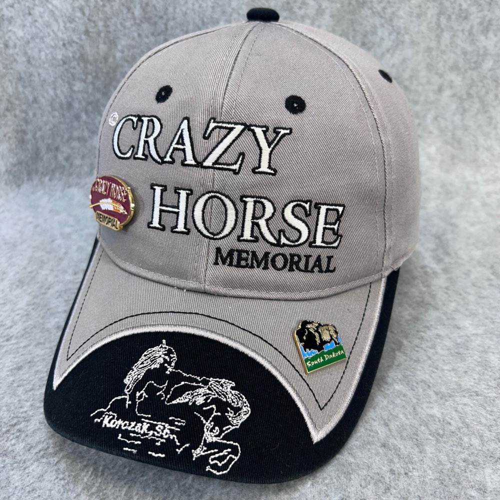 Crazy Horse Memorial South Dakota Hat Black Hills Grey Baseball Cap with 3 Pins